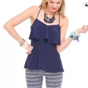 Lilly Pulitzer Navy Blue Ruffle Spaghetti Strap Tank